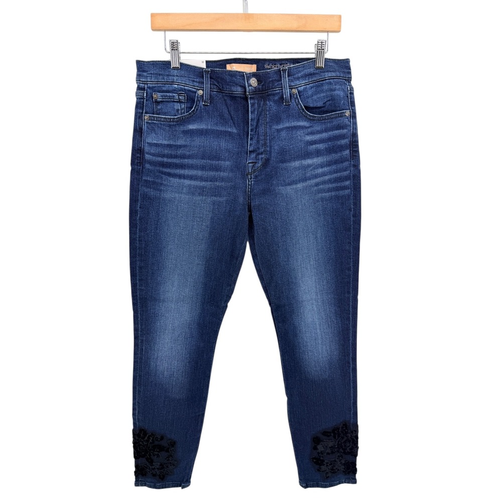 7 For All Mankind‎ b(air) High Waist Ankle Skinny Jeans Blue Velvet Floral 32